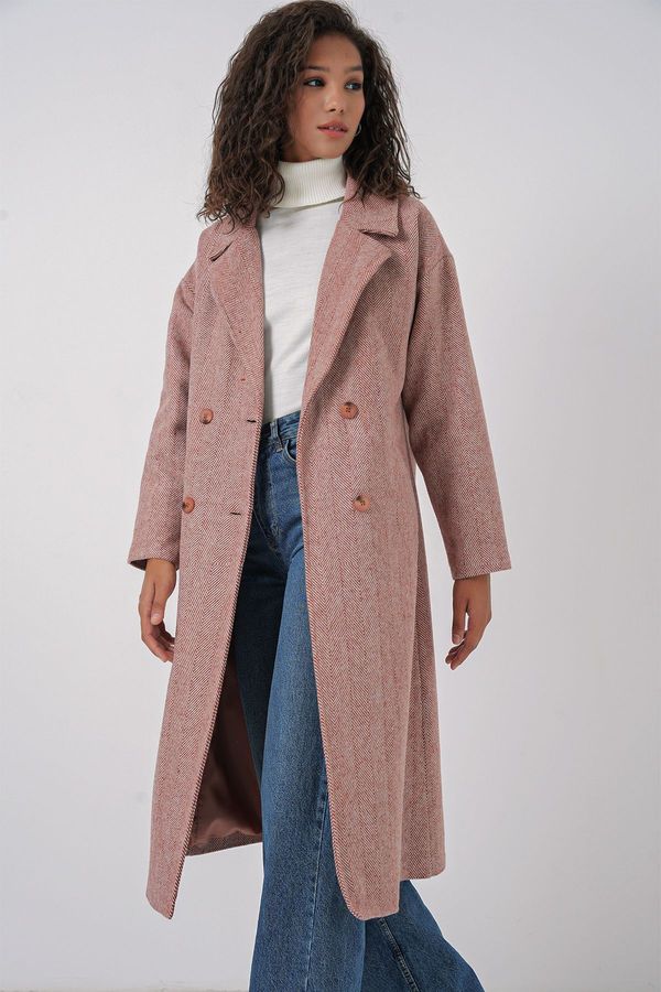 Bigdart Bigdart 9113 Oversize Wide Cut Wool Long Cashmere Coat - Salmon