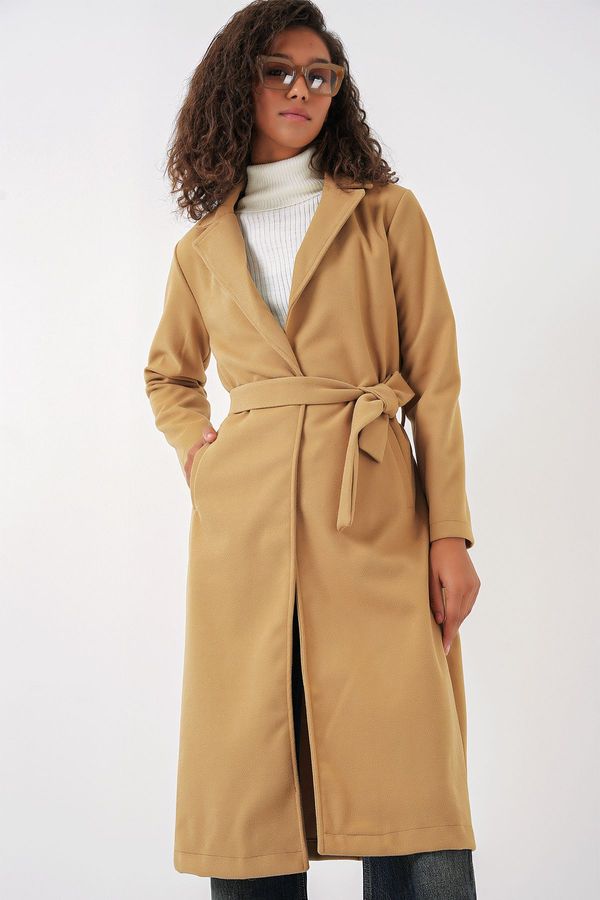 Bigdart Bigdart 9118 Double Breasted Lapel Cashmere Coat - Mustard