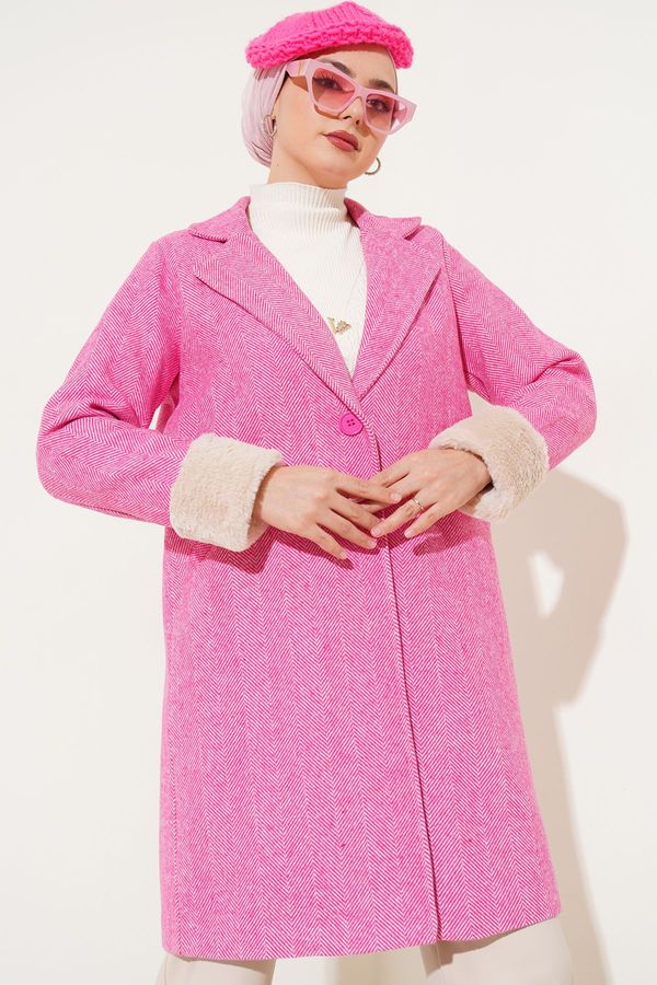 Bigdart Bigdart 9145 Women's Fish Back Cashew Coat with Feather Sleeves - Fuchsia