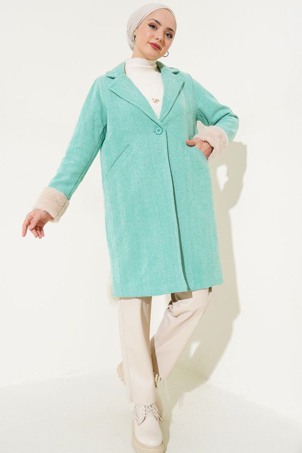 Bigdart Bigdart 9145 Women's Fish Back Cashew Coat with Feather Sleeves - Green