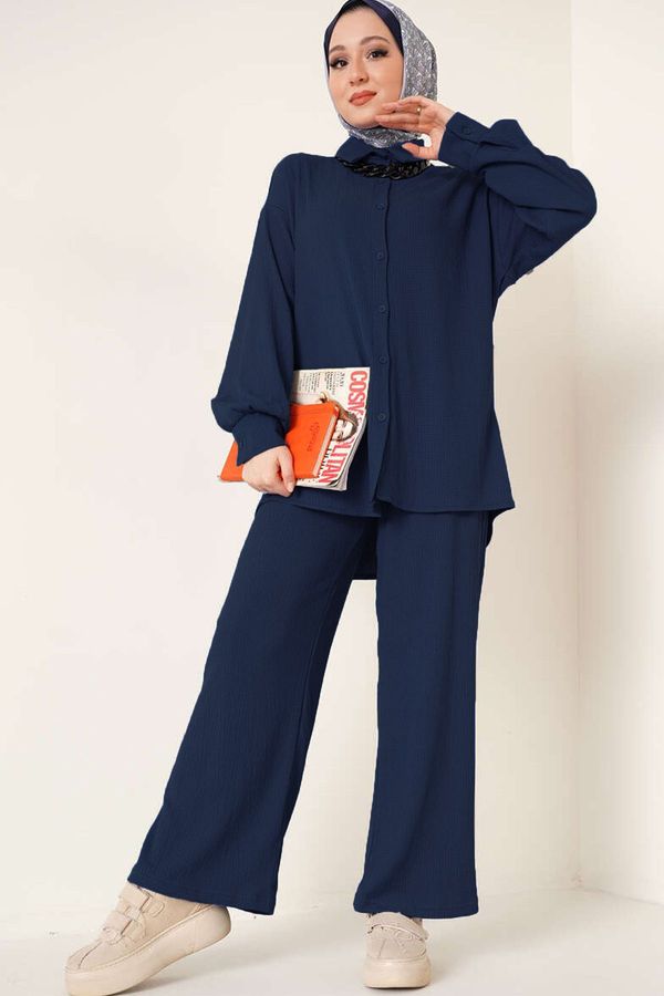 Bigdart Bigdart T5858 Knitted Hijab Double Suit - C.Navy Blue
