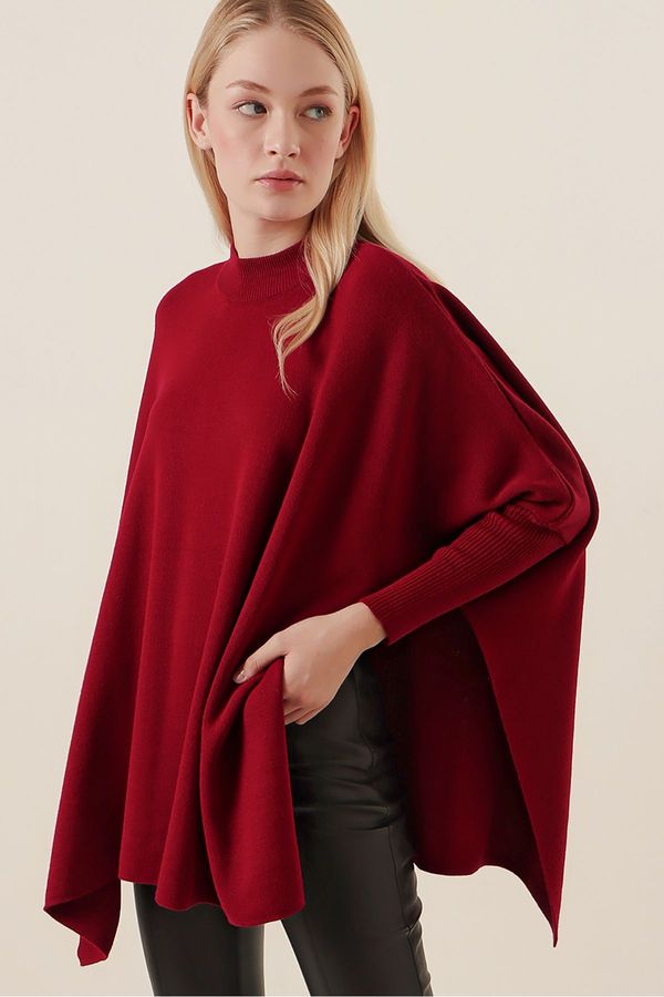 Bigdart Bigdart Women's Burgundy Oversize Poncho Sweater with Side Slits