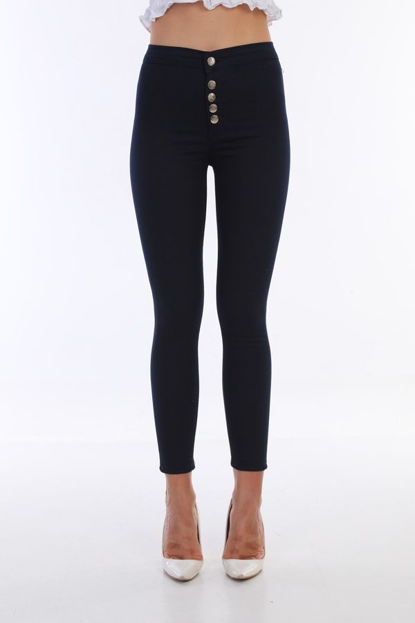 BİKELİFE BİKELİFE Дамски тъмносин висока талия кльощава крак закопчани гамаши панталони