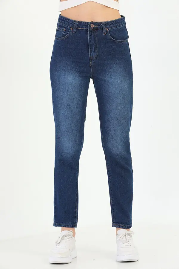 BİKELİFE BİKELİFE Navy Blue висока талия кльощава крак мама дънки.
