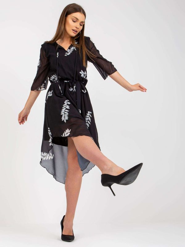 Fashionhunters Black asymmetrical dress with Yarela print and binding