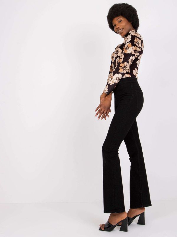 Fashionhunters Black-beige velour blouse with Cornelia print