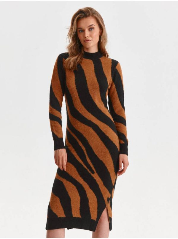 Top Secret Black-brown women's patterned sweater dress with slits TOP SECRET - Women