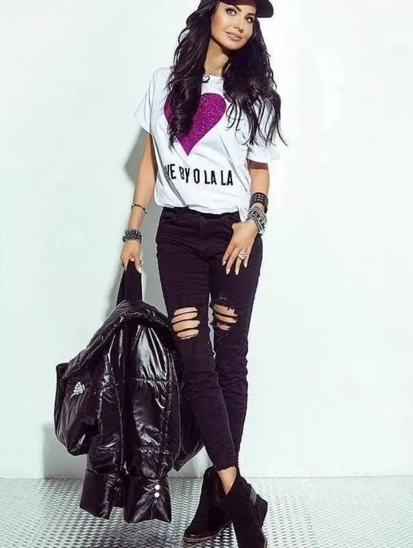 By o la la Black classic jeans with numerous abrasions By o la la