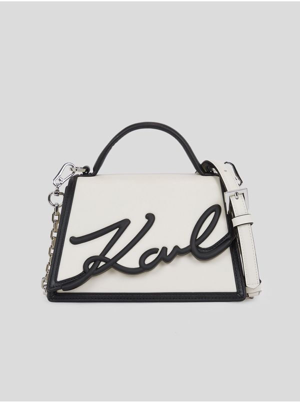 Karl Lagerfeld Black-cream women's leather handbag KARL LAGERFELD K/Signature 2.0 - Women's
