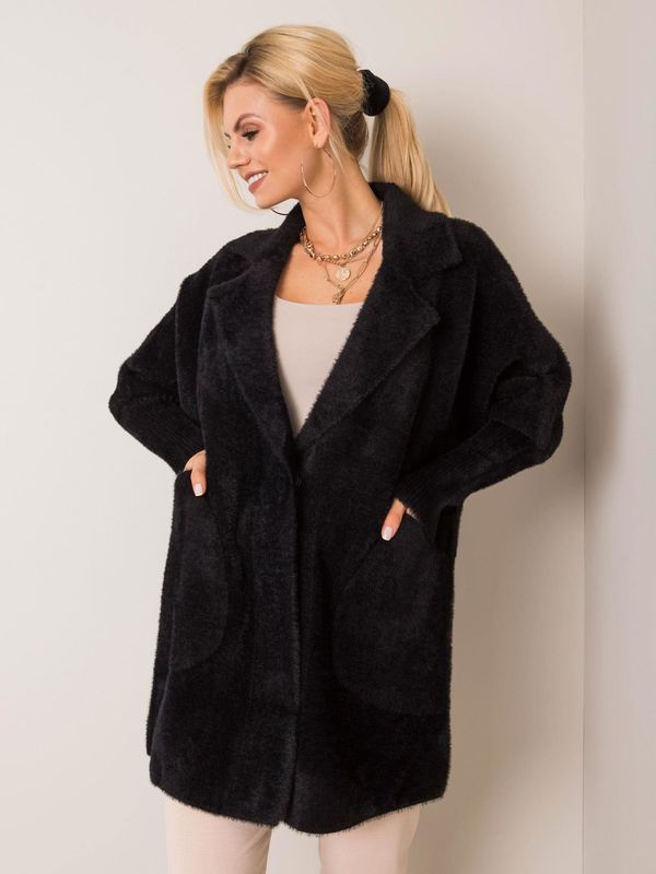 Fashionhunters Black fluffy coat from alpaca