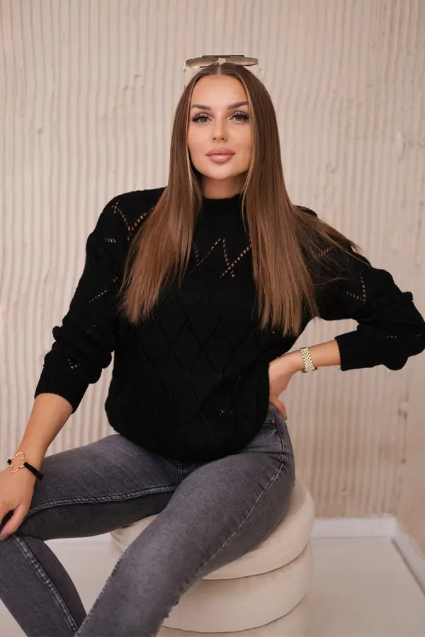 Kesi Black high-neckline sweater with diamond pattern