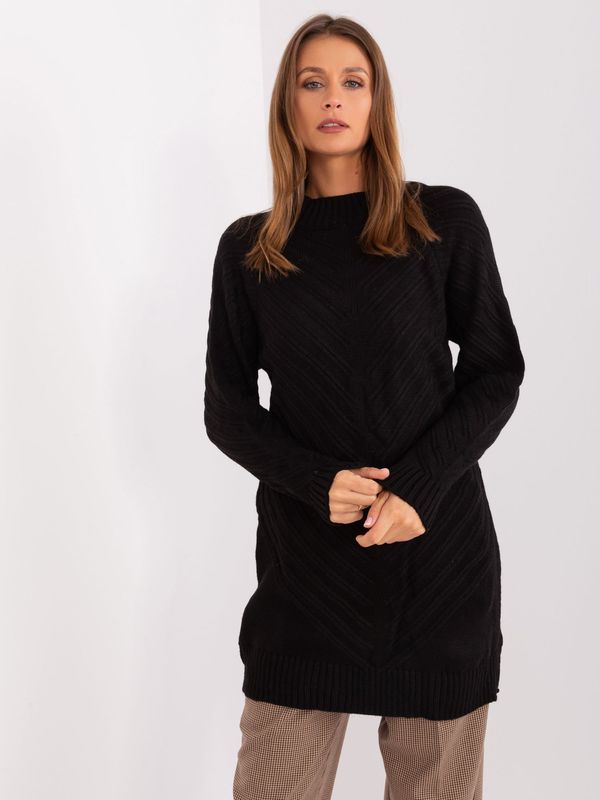 Fashionhunters Black long oversize sweater with wool