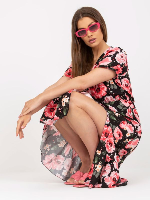 Fashionhunters Black midi dress with floral print and frills