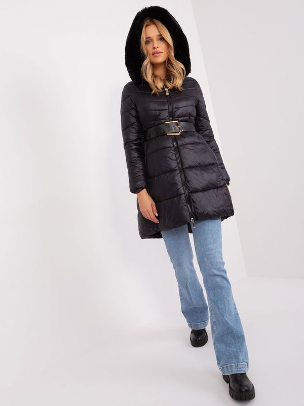 Fashionhunters Black quilted winter jacket with belt