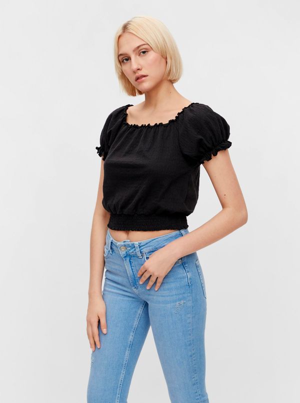 Pieces Black Short Blouse Pieces Leaf - Women