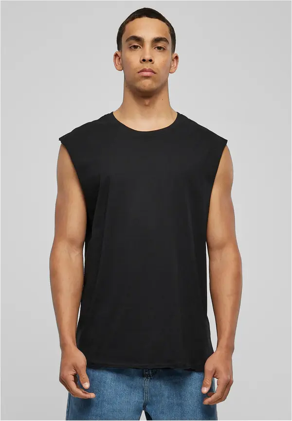 Urban Classics Black Sleeveless T-shirt with Open Edge