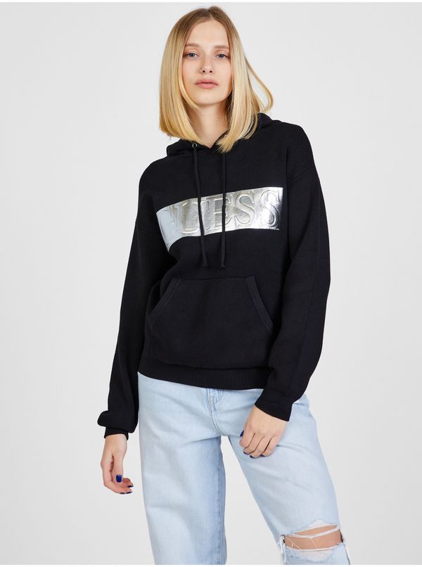 Guess Black Women's Hoodie with Silver Inscription Guess - Women