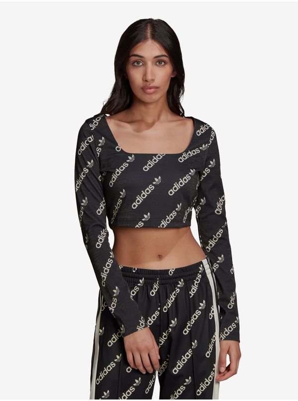 Adidas Black Womens Patterned Shortened T-Shirt adidas Originals - Women
