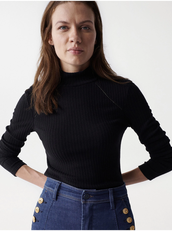 Salsa Jeans Black women's ribbed sweater Salsa Jeans Austria - Women