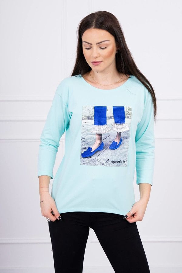 marka niezdefiniowana Blouse with 3D graphics with zircons mint