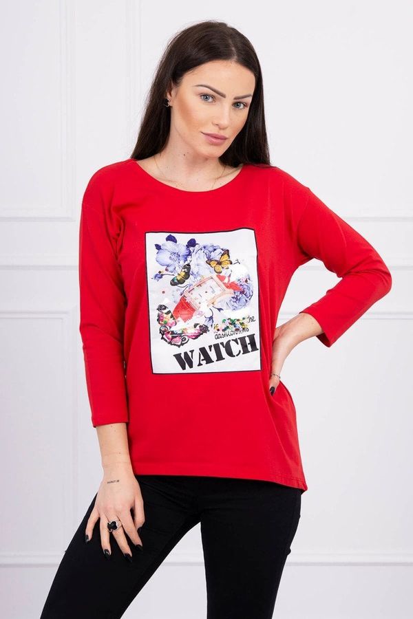 Kesi Blouse with 3D Watch graphics red