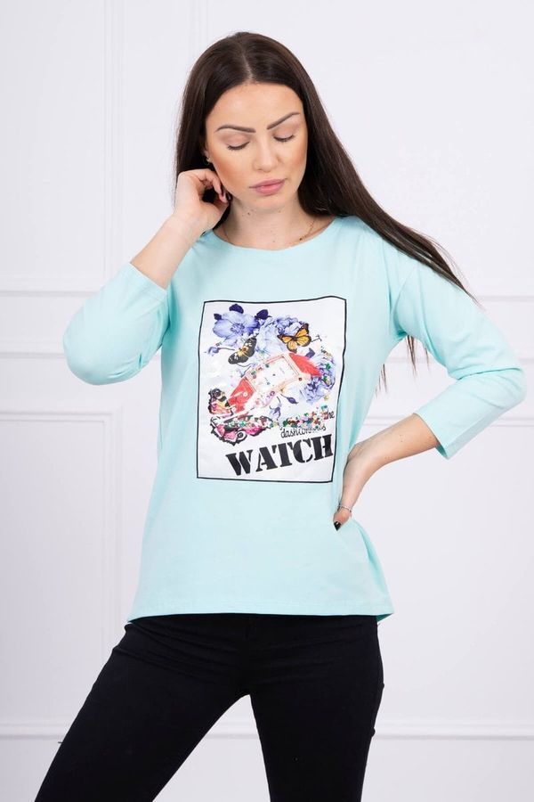 marka niezdefiniowana Blouse with 3D Watch mint graphics