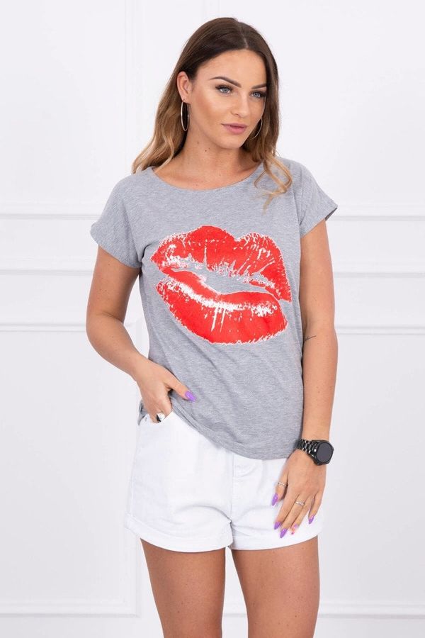marka niezdefiniowana Blouse with gray lip print