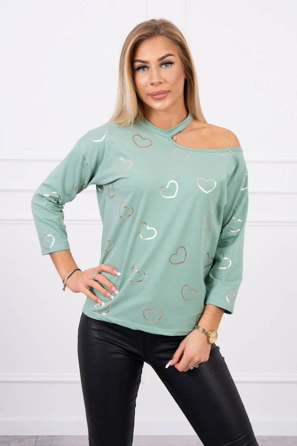 marka niezdefiniowana Blouse with heart print dark mint