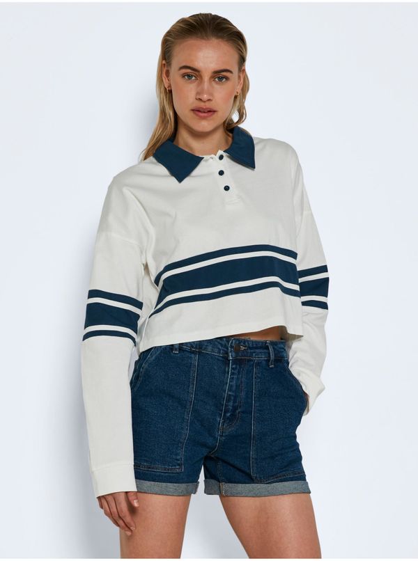 Noisy May Blue and White Cropped T-Shirt with Collar Noisy May Abi - Women