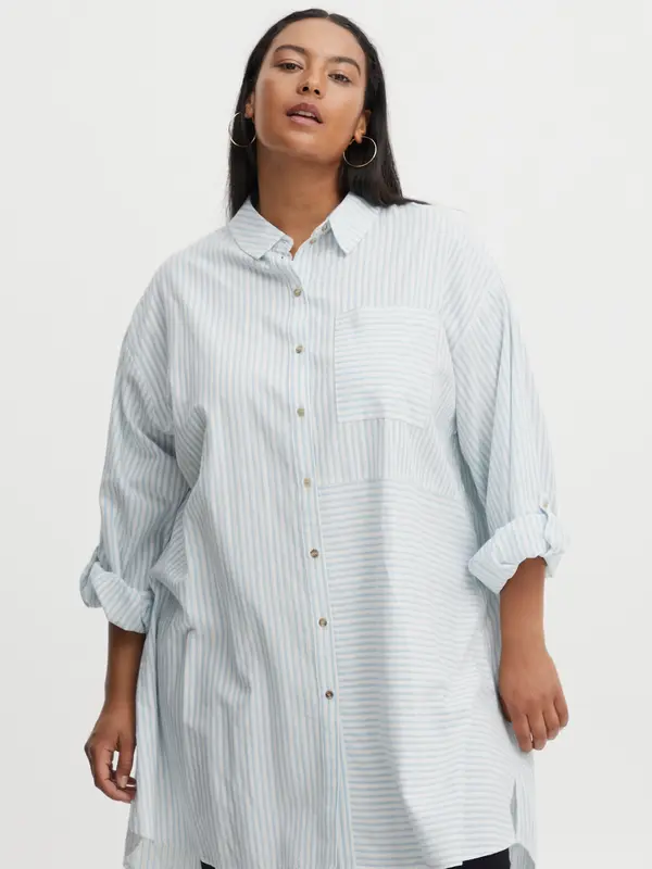 Fransa Blue and white women's long striped shirt Fransa - Women