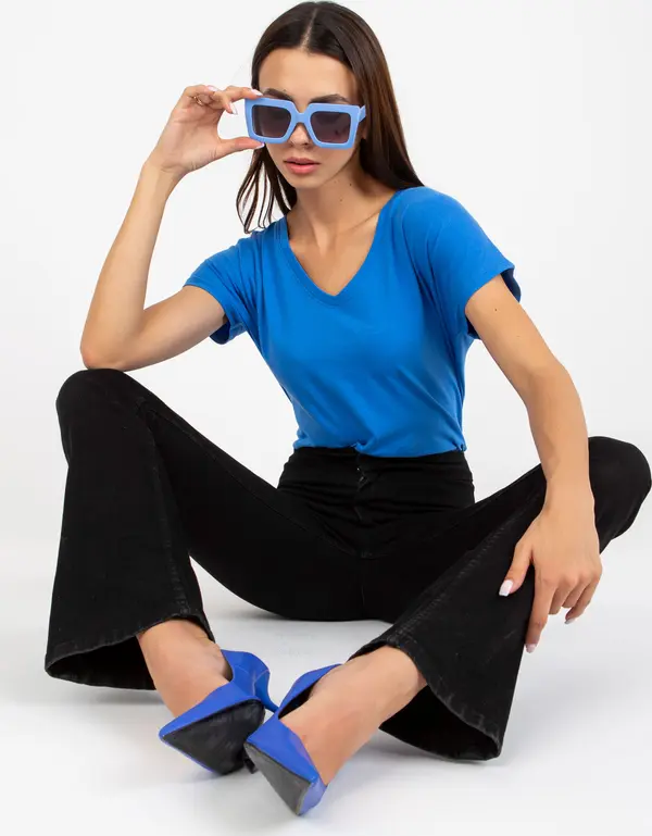 BASIC Feel Good Blue cotton V-neck t-shirt BASIC