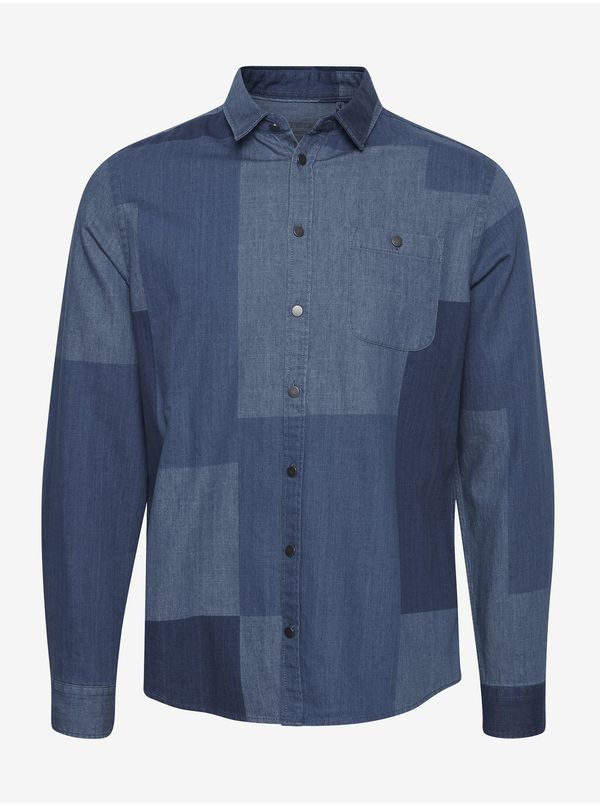 Blend Blue Denim Patterned Shirt Blend Patchwork - Men