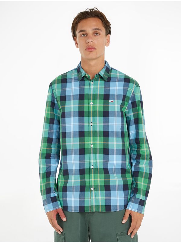 Tommy Hilfiger Blue Green Mens Checkered Shirt Tommy Jeans Essential - Men