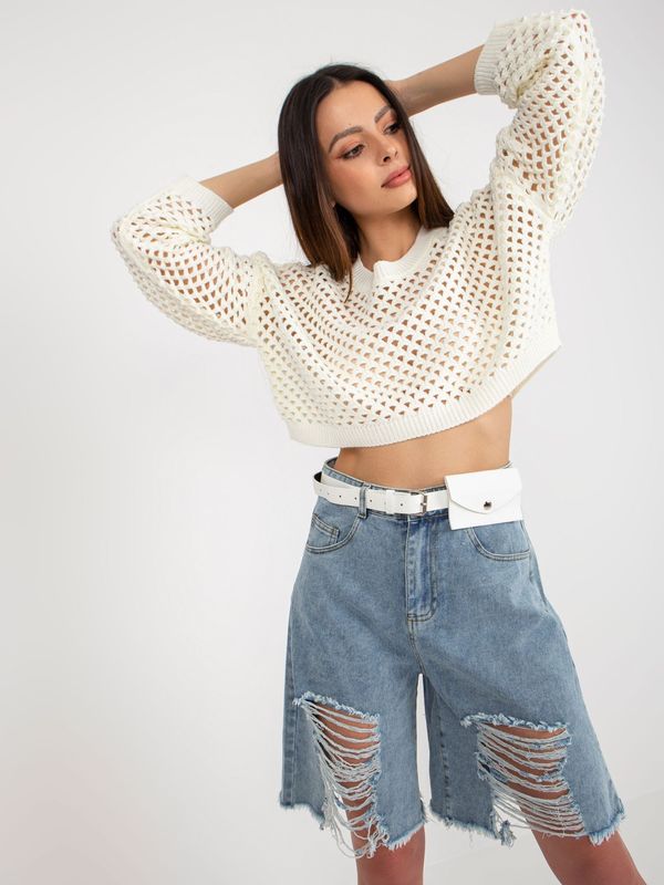 Fashionhunters Blue long denim shorts with holes