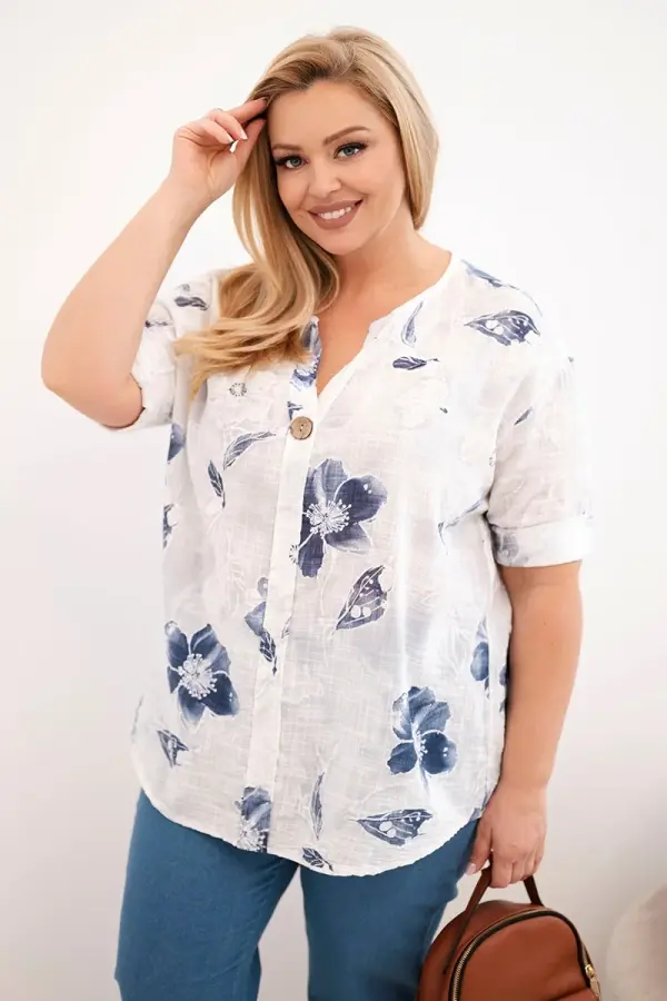 Kesi Włoski Блуза Kesi plus size с флорален мотив, бяла