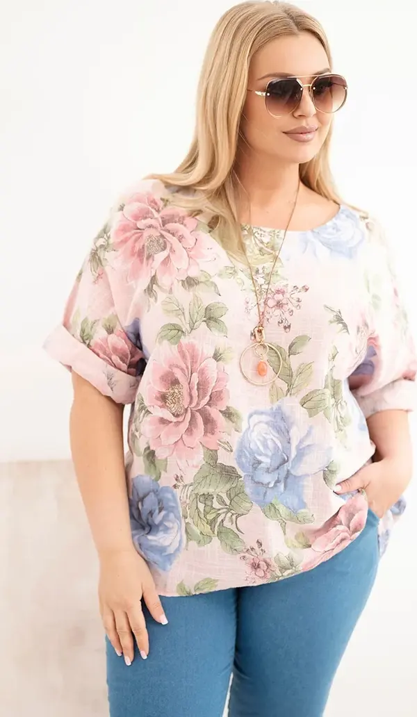 Kesi Włoski Блуза Kesi plus size с къс ръкав, флорален принт