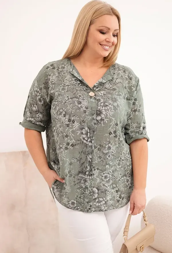 Kesi Włoski Блуза с голям размер с къс ръкав и декоративно копче