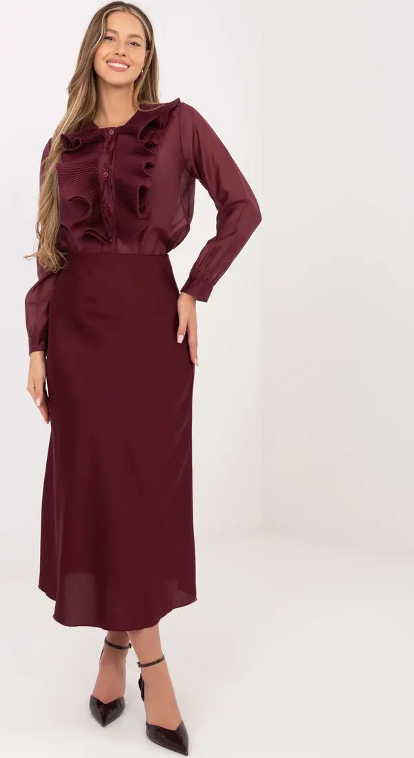 Factory Price Бордо блуза с шарки и волани