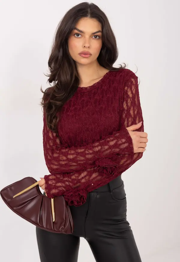 Italy Moda Бордо дантелена блуза