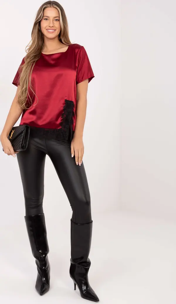 Italy Moda Бордо сатенена блуза с дантела