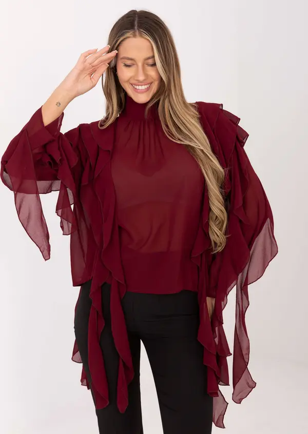 Factory Price Бордо шифонена блуза с волани