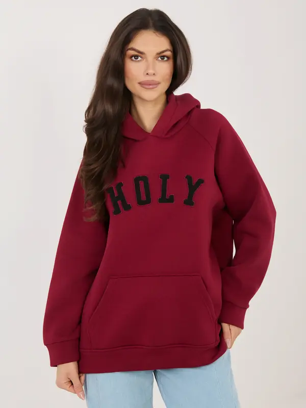 RUE PARIS Бордово оувърсайз суитшърт с надпис