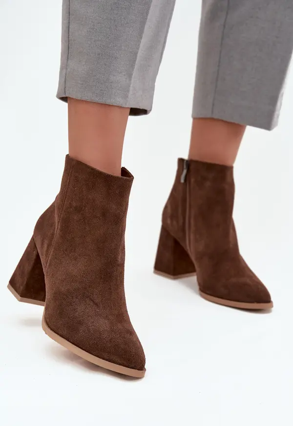 Zazoo Боти от естествен велур висока платформа топли кафяви Zazoo 3128