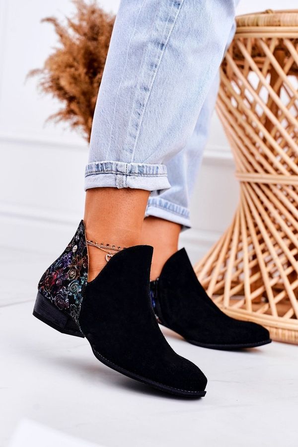 Maciejka Botki Damskie Płaskie Maciejka Wiosenne Skóra Czarne