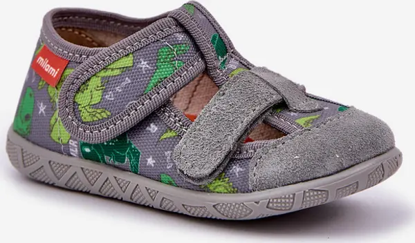 Milami Boto Чехли Милани Детски На Велкро С Диноаври Сиво-Зелени Reathiana