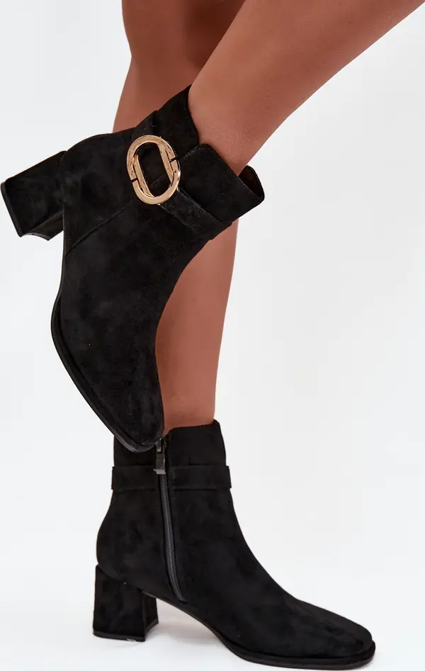 Boto Boto Дамски боти на ток с златен клипс черни Calissa