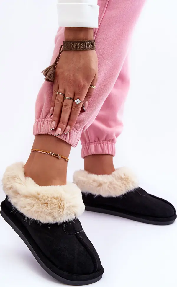 Boto Boto Дамски чехли с косъм Черни Ланозе