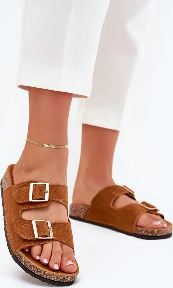 Boto Boto Дамски Чехли С Златни Катарами И Шевове Карамел Lunera