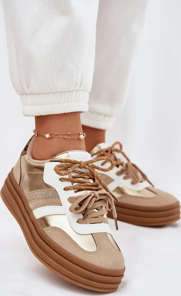 Boto Boto Дамски Кецове На Платформа С Двойно Връзване Пантера Златни Нитове