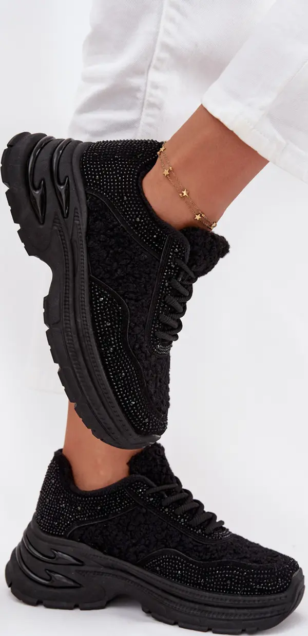 Boto Boto Дамски Кецове С Циркони И Овча Кожа Черни Зарика